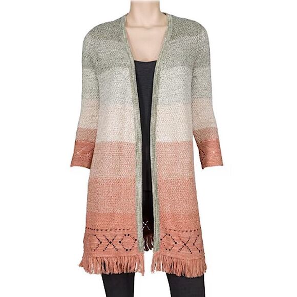 Natural Reflections Multi Color Striped Long Cardigan Size Large - Picture 2 of 9